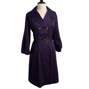 Newport News Women's Double-Breasted Belted Trench Coat, Royal Purple, Size 18